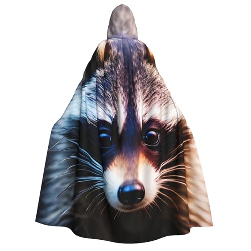 Kleiner Waschbär-Gesichtsaufdruck, Zauberer, Kapuzenmantel, Umhang für Damen, Halloween, Hexe, Vampir, Zauberer, Rabe von LNNIUK