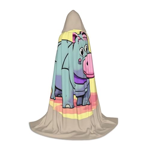 LNNIUK Cartoon Hippo Print Mittelalter Kapuzenumhang Halloween Renaissance Kostüm Wikinger Stil Ranger Uni Umhang von LNNIUK