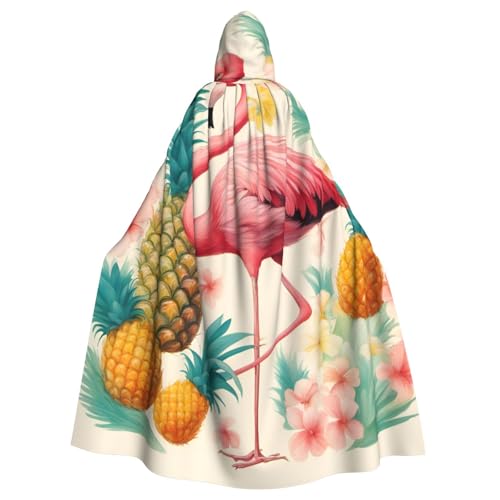 LNNIUK Flamingo und Ananas, 1 Druck, Kapuzenmantel, Umhang, langer Umhang, Cosplay, Kostüm, Halloween, Hexe, Cosplay, Robe für Männer und Frauen von LNNIUK