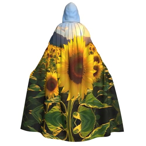 LNNIUK Gelber Sonnenblumen1-Druck Zauberer Kapuzenmantel mit Kapuze für Damen, Halloween, Hexe, Vampir, Zauberer, Rabe von LNNIUK