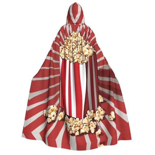 LNNIUK Kapuzenmantel mit Popcorn-Aufdruck, Zauberer, Kapuzenumhang für Damen, Halloween, Hexe, Vampir, Zauberer, Rabe von LNNIUK