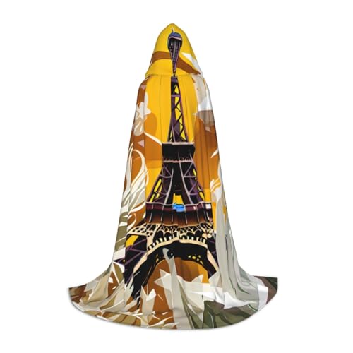 LNNIUK Paris Eiffelturm Druck Mittelalter Kapuzenumhang Halloween Renaissance Kostüm Wikinger Stil Ranger Uni Umhang von LNNIUK