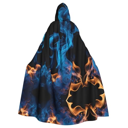 LNNIUK Robe mit Kapuze und blauem Flammenaufdruck, langer Umhang, Cosplay-Kostüm, Halloween, Hexe, Cosplay, Robe für Männer und Frauen von LNNIUK