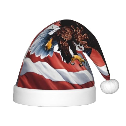 LNNIUK Weihnachtsmütze mit Adler mit USA-Flagge, Weihnachtsmannmütze, Weihnachtsmannmütze, Weihnachtsmütze für Weihnachtsdekoration, Partyzubehör von LNNIUK