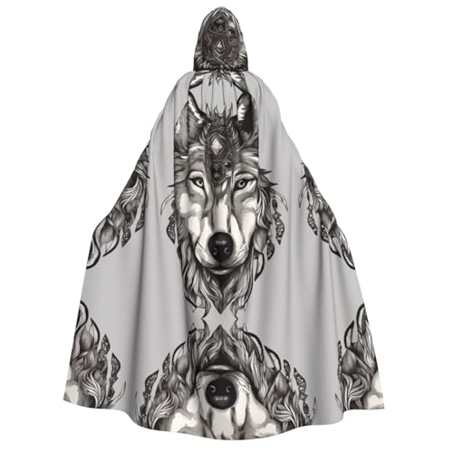 LNNIUK Wolfsmotiven Accessories03 Druck Zauberer Kapuzenmantel Kapuzenumhang Umhang für Frauen Halloween Hexe Vampir Zauberer Rabe von LNNIUK