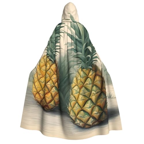 LNNIUK Zauberer Kapuzenmantel mit Ananas-Druck, Umhang mit Kapuze, Umhang für Damen, Halloween, Hexe, Vampir, Zauberer, Rabe von LNNIUK