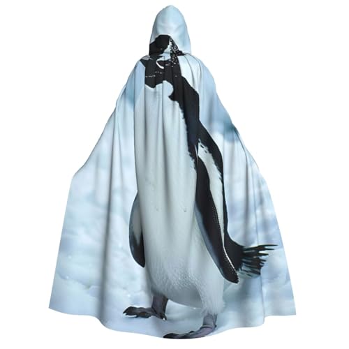 LNNIUK Zauberer Kapuzenmantel mit Pinguin-Druck, Umhang für Damen, Halloween, Hexe, Vampir, Zauberer, Rabe von LNNIUK