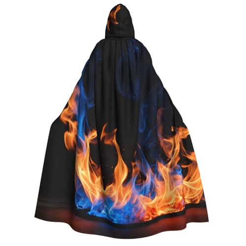 LNNIUK Zauberer Kapuzenmantel mit blauem Flammenaufdruck, für Damen, Halloween, Hexe, Vampir, Zauberer, Rabe von LNNIUK