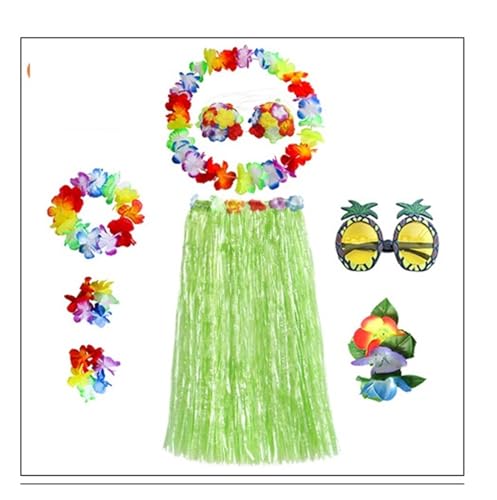 LNNXSZ Hawaii Hula Set 1 Set Kunststofffasern Mädchen Frau Hawaiian Gras Rock Kostüm Blume Hula-Rock 60 cm/80 cm Tanzkleid Party Hawaii Strand (Color : A-Light green, Size : 80cm) von LNNXSZ