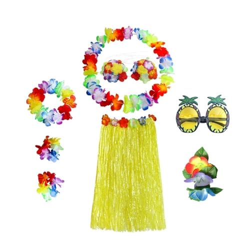 LNNXSZ Hawaii Hula Set 1 Set Kunststofffasern Mädchen Frau Hawaiian Gras Rock Kostüm Blume Hula-Rock 60 cm/80 cm Tanzkleid Party Hawaii Strand (Color : A1-8pcs 1set, Size : 60cm) von LNNXSZ