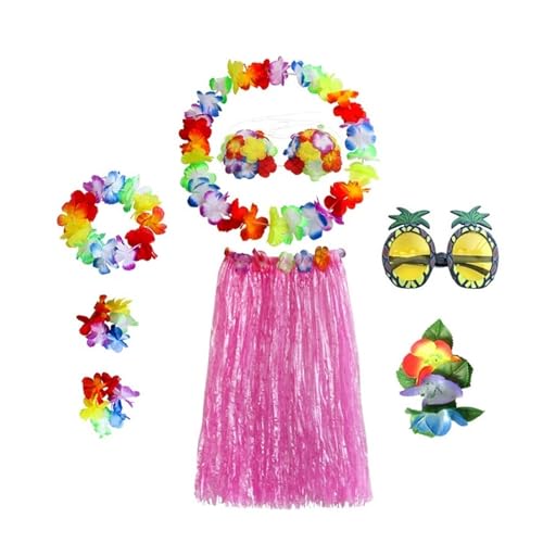 LNNXSZ Hawaii Hula Set 1 Set Kunststofffasern Mädchen Frau Hawaiian Gras Rock Kostüm Blume Hula-Rock 60 cm/80 cm Tanzkleid Party Hawaii Strand (Color : A5-8pcs 1 set, Size : 80cm) von LNNXSZ