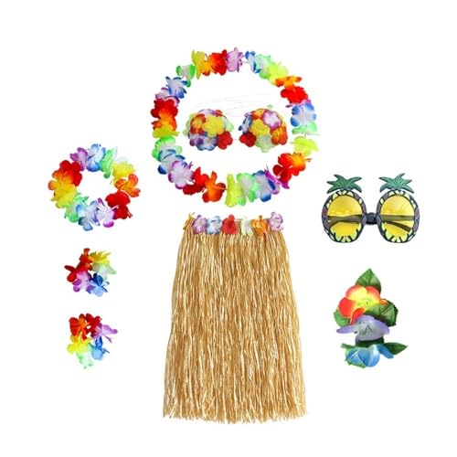 LNNXSZ Hawaii Hula Set 1 Set Kunststofffasern Mädchen Frau Hawaiian Gras Rock Kostüm Blume Hula-Rock 60 cm/80 cm Tanzkleid Party Hawaii Strand (Color : A6-8pcs 1 set, Size : 80cm) von LNNXSZ