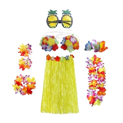 LNNXSZ Hawaii Hula Set 1 Set Kunststofffasern Mädchen Frau Hawaiian Gras Rock Kostüm Blume Hula-Rock 60 cm/80 cm Tanzkleid Party Hawaii Strand (Color : B6-8pcs 1 set, Size : 60cm) von LNNXSZ