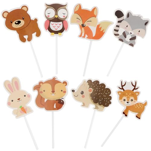 LNQ LUNIQI 24 Stück Tortendeko Geburtstag Waldtiere Cupcake Topper Deko Tortendekoration Tiere Muffin Topper Kuchen Deko für Kindergeburtstag Babyparty von LNQ LUNIQI