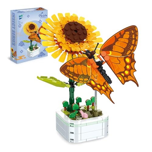 LNSYSNS Blumen Bonsai Schmetterling Bauset, Klemmbausteine Sonnenblume, Klemmbausteine Blumen, Lnnendekoration, Ausgezeichnetes Geschenk, Geeignet für Wohnzimmer, Schlafzimmer, Schreibtisch, Büro von LNSYSNS