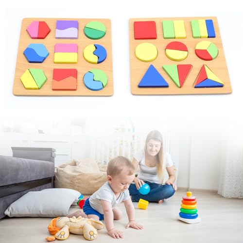 LNSYSNS Holzpuzzle, 2 Stücke Holz Kinderspielzeug Puzzle, Steckpuzzle, Pädagogisches Lernspielzeug für Frühes Lernen, Geeignet für Kleinkinder und Vorschulkinder von LNSYSNS