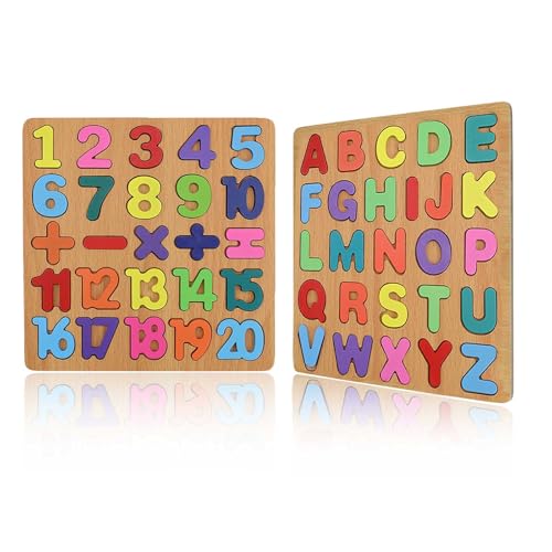 LNSYSNS Puzzle Spielzeug Buchstaben und Zahlen, 2 Holz Alphabet Zahlen Puzzle Board, ABC Bunte Alphanumerische Puzzleteile, für Kleinkinder und Vorschulkinder von LNSYSNS