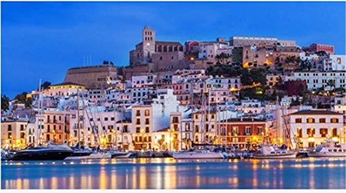 1000 Teile Puzzle für Erwachsene, Kinderpuzzle Ibiza Dalt Vila in der Innenstadt, Nacht mit Hellen Spiegelungen im Wasser, Ibiza Spanien Puzzles Lernspielzeug. 50x70cm von LNTYW