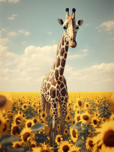 1000 Teile Sonnenblumen-Giraffe-Papierpuzzle für Erwachsene, Kunstwerk, Puzzle, Familienspiel, Puzzle, 38 x 52 cm von LNTYW