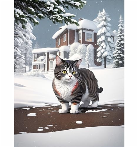 1000-teiliges Puzzle für Erwachsene, Papierpuzzle, Katze im Schnee, Wanddekoration für Wohnzimmer und Schlafzimmer, 52 x 38 cm von LNTYW