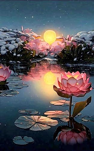 Lotus im See bei Nacht – 2000-teiliges Papierpuzzle – Familienzeit-Gehirn-Herausforderungspuzzle 70 x 100 cm von LNTYW