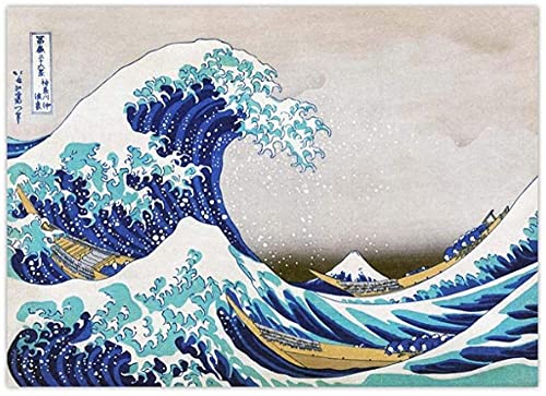 Puzzle 1000 Teile The Great Wave Off Kanagawa Katsushika Hokusai Vintage Poster Fine Wind Clear Morning PaperFür Erwachsene Kinder Spiele Lernspielzeug50x70cm von LNTYW