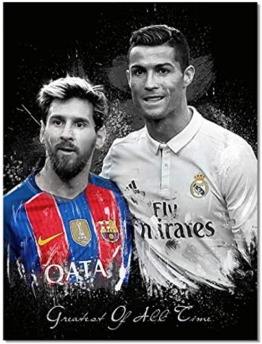 Puzzle 2000 Teile Fußballstar Messi-Ronaldo Poster Schwarz Portrait Wandkunst Für PapierSpielzeug für Erwachsene Dekompressionsspiel70x100cm von LNTYW