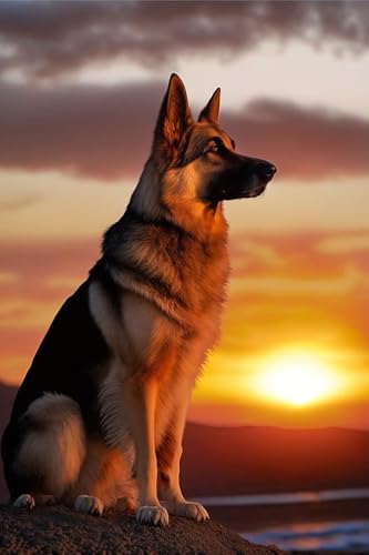 Puzzle 2000 Teile Papierpuzzle für Erwachsene Sonnenuntergang Deutscher Schäferhund Süßer Deutscher Schäferhund Lustiges Puzzle Pädagogisches Familienspiel Spielzeug Erwachsenenspiel Bunt 70 x 100 cm von LNTYW