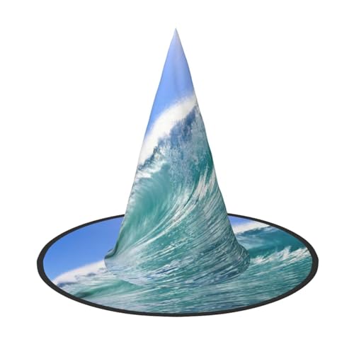 LNWZBEQI Big Ocean Wave HD Print Halloween Hut für Frauen Erwachsene Hexen Cosplay Zubehör Faltbarer Spitzhut von LNWZBEQI