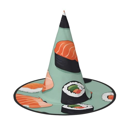 LNWZBEQI Delicious Sushi 1 Print Halloween Hut für Frauen Erwachsene Hexen Cosplay Zubehör Faltbarer Spitzhut von LNWZBEQI