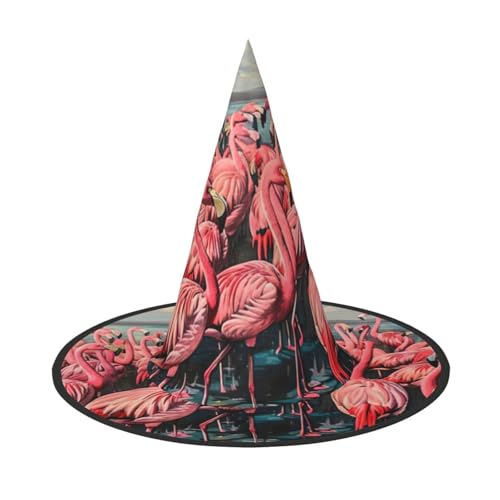 LNWZBEQI Flamingo-Druck Halloween Hut für Frauen Erwachsene Hexen Cosplay Zubehör Faltbarer Spitzhut von LNWZBEQI