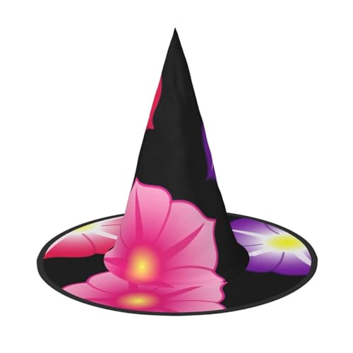 LNWZBEQI Halloween-Hut mit 3 bunten Blumen für Damen, Hexen für Erwachsene, Cosplay-Zubehör, faltbarer Spitzhut von LNWZBEQI