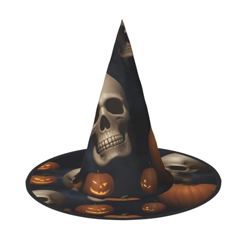 LNWZBEQI Halloween Totenkopf Druck Halloween Hut für Frauen Erwachsene Hexen Cosplay Zubehör Faltbarer Spitzhut von LNWZBEQI