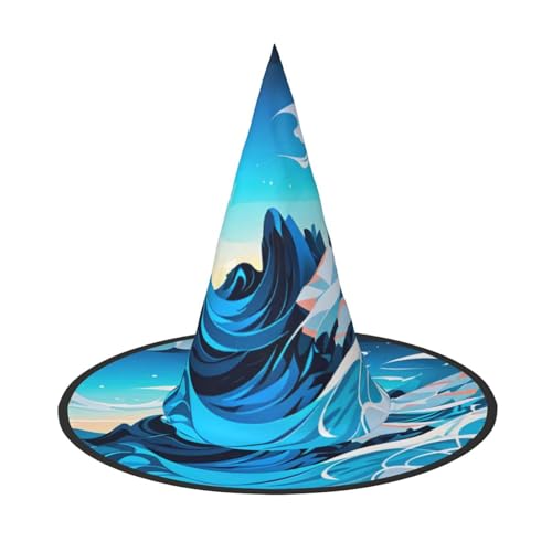 LNWZBEQI Ocean Wave Print Halloween Hut für Frauen Erwachsene Hexen Cosplay Zubehör Faltbarer Spitzhut von LNWZBEQI