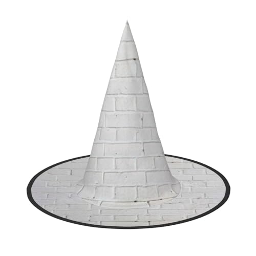 LNWZBEQI Old White Brick Wall Print Halloween Hut für Frauen, Erwachsene Hexen Cosplay Zubehör, Faltbarer Spitzhut von LNWZBEQI