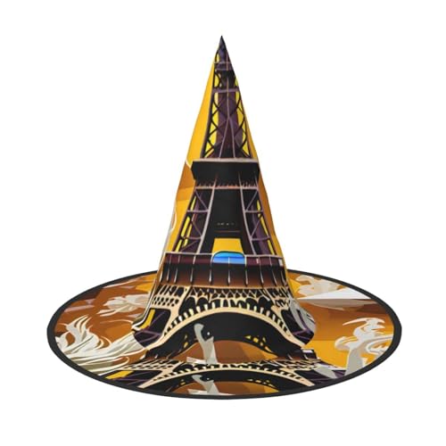 LNWZBEQI Paris Eiffelturm Print Halloween Hut für Frauen Erwachsene Hexen Cosplay Zubehör Faltbarer Spitzhut von LNWZBEQI