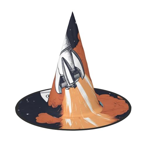 LNWZBEQI Rocket In Space Print Halloween Hut Für Frauen Erwachsene Hexen Cosplay Zubehör Faltbarer Spitzhut von LNWZBEQI