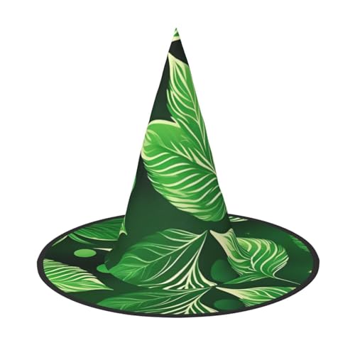 LNWZBEQI St. Patricks Day Leaves Print Halloween Hut für Frauen Erwachsene Hexen Cosplay Zubehör Faltbarer Spitzhut von LNWZBEQI