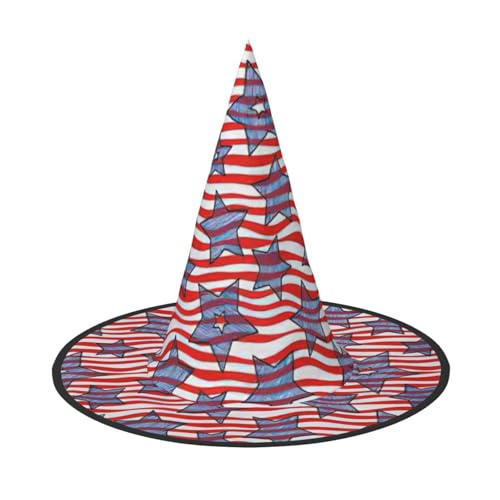 LNWZBEQI Stars And Wavy Stripes Print Halloween Hat For Women Adult Witches Cosplay Accessories, Foldable Pointed Hat von LNWZBEQI