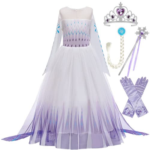 LOBTY Elsa 2 Kostüm kleid Eiskönigin 2 Prinzessin Kostümkleid mit Zubehör Geburtstagsfeier Cosplay Verkleidung Lila 100cm von LOBTY