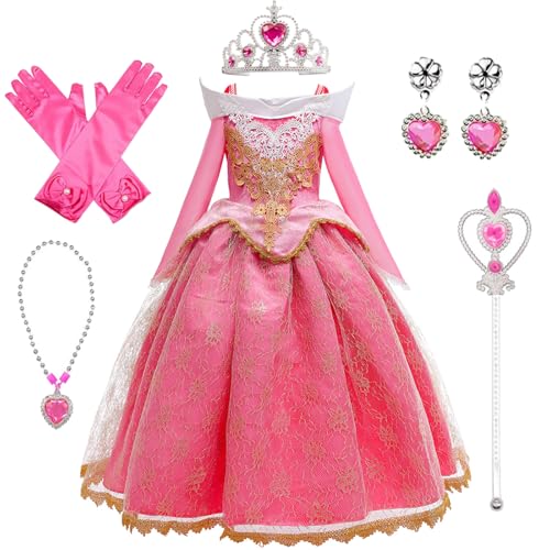 LOBTY Mädchen Aurora Prinzessin Kleid mit Accessoires Dornröschen Verkleidung Kinder Prinzessin Kleid Weihnachten Geburtstag Party Halloween Karneval Cosplay Kostüm von LOBTY