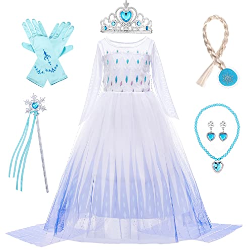 LOBTY Mädchen ELSA Prinzessin Kleid mit Accessoires Schneekönigin 2 Verkleidung Kinder Prinzessin Kleid Geburtstag Party Weihnachten Halloween Karneval Cosplay Kostüm von LOBTY