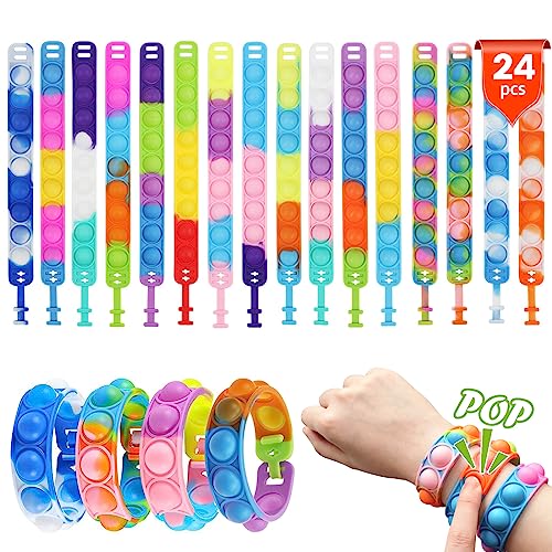 LOCCY Pop Armband, 24 Stück Pop Push It Pop it Armband Pop Bubble Fidget Armband Spielzeug Anti Stress Fidget Armband Fidget Toys Set für Kinder von LOCCY