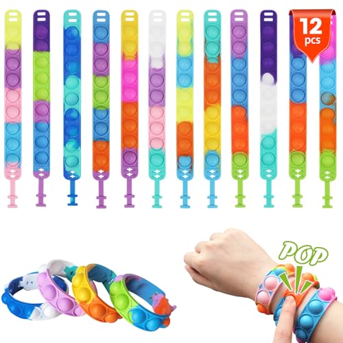 LOCCY Pop Armband, 12/24 Stück Pop Push It Pop it Armband Pop Bubble Armband Spielzeug Anti Stress Armband Set für Kinder (Set B-12 Stück) von LOCCY