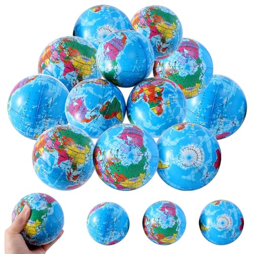 15 Stück Antistressball Weltkugel,6.3CM Stressball Globus Klein,Anti Stress Bälle,Mini Globus Stressball,Anti Stress Spielzeug Bälle,Mini Globus Kinder,Stressball Globus für Kinder Erwachsene von LOEPENLE