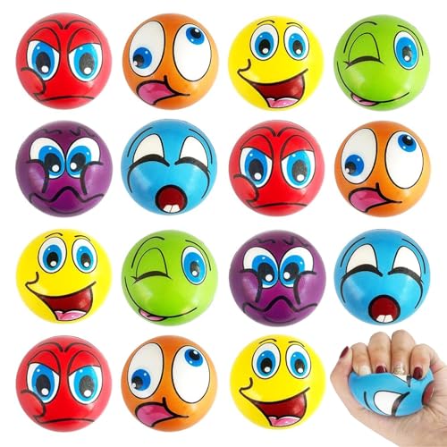 15Pcs Anti Stress Spielzeug Bälle,6CM Lustige Gesichter Softball,Mini Lächeln Gesicht Bälle,Mini Schaum Stressbälle,Verschiedene Emoticons Stressball,Antistressball Bälle Wutball für Kinder Erwachsene von LOEPENLE