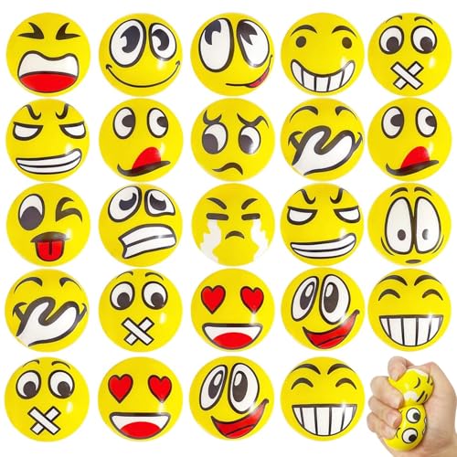 24Pcs Anti Stress Spielzeug Bälle, Lustige Gesichter Softball,Mini Lächeln Gesicht Bälle,Mini Schaum Stressbälle,Verschiedene Emoticons Stressball,Antistressball Bälle Wutball für Kinder Erwachsene von LOEPENLE