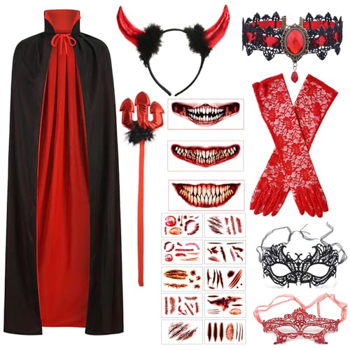 Halloween Teufel Kostüm Damen,Vampir Kostüm Damen,Halloween Kostüm Damen Teufel,Teufel Umhang,Teufelskostüm für Damen,Halloween Vampir Kostüm,Halloween Kostüm Damen für Mottoparty Cosplay,Karneval von LOEPENLE