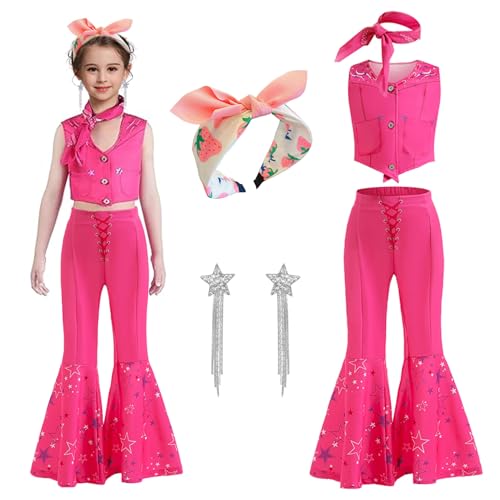 LOEPENLE Mädchen Rosa Kostüm Anziehen,Film Heroine Cosplay Rosa Herz Kleid Kinder Outfits Geburtstag Bühne Party (140(10-11J)) von LOEPENLE