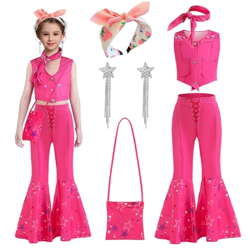 Mädchen Cowgirl Kostüm,Rosa Cowgirl Outfit,Babi Cowgirl Kostüm Damen the Movie Cosplay Costume,Rosa Cowgirl Kostüm Mädchen,Hippie Kostüm Mädchen,Karneval kostüm für70er 80er 90er Jahre Themenparty von LOEPENLE